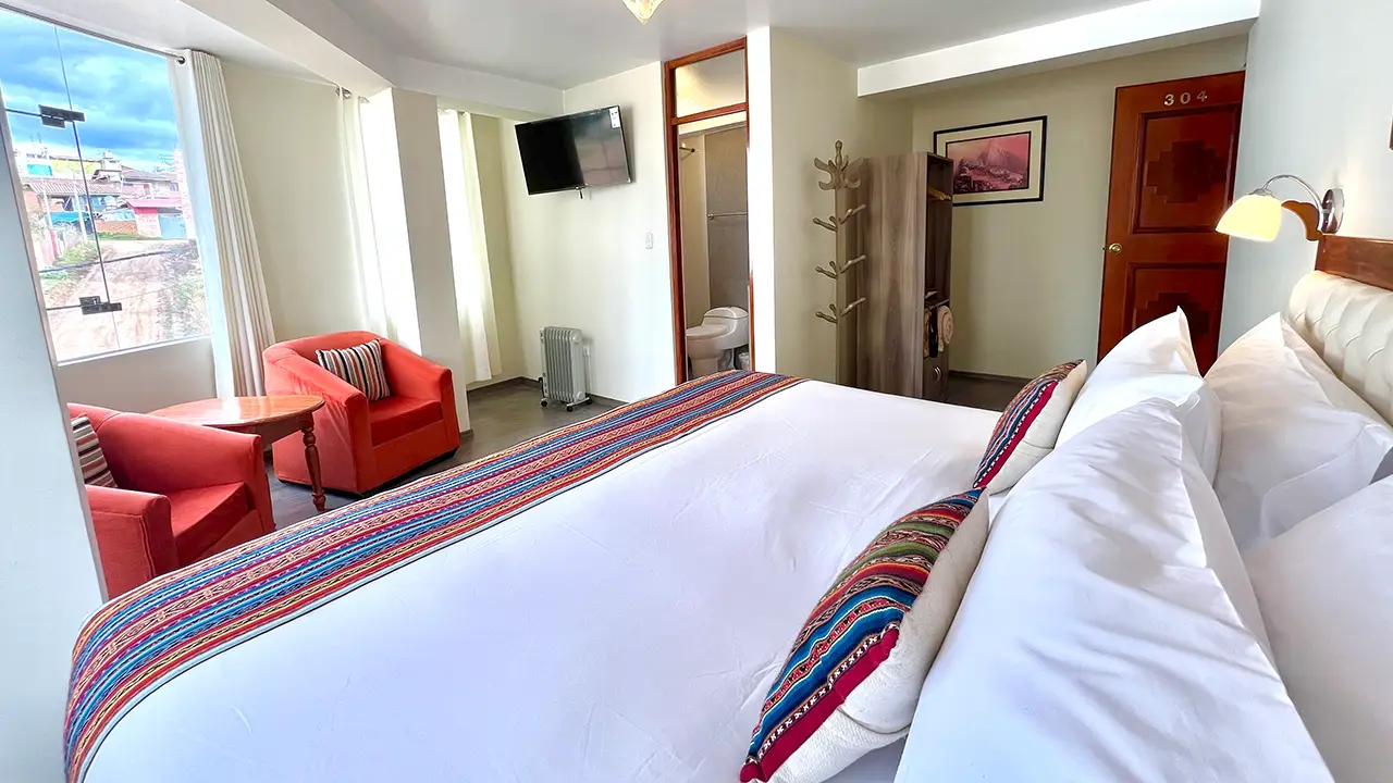 Elegant room interior with Andean decor in Chinchero